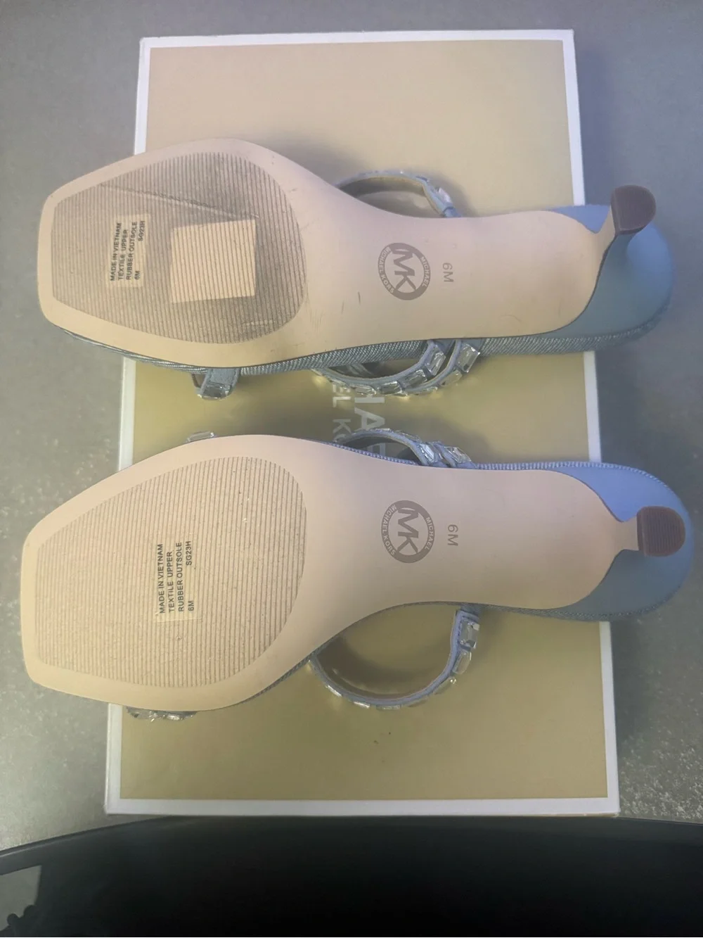 Michael Kors Light Blue Denim Gem-Embellished Slide Mules
